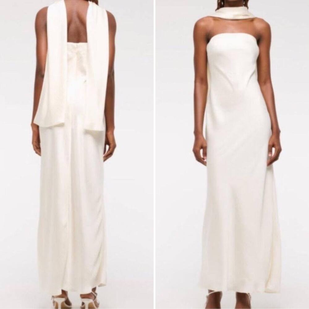 Abercrombie & Fitch Satin Julia Dress w/Scarf Size Large - Picture 2 of 8